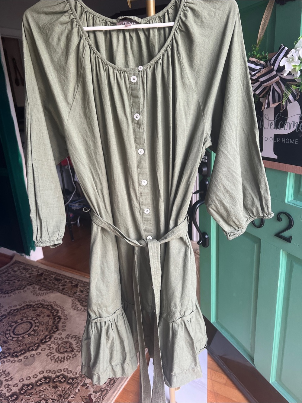 Lilla P Olive Green Button-Front Dress size Large